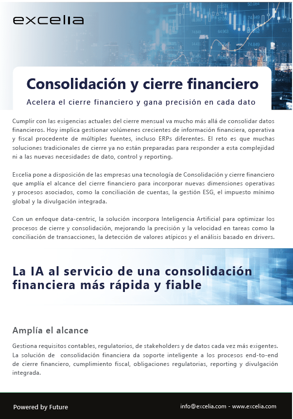 Datasheet de consolidación y cierre financiero de Excelia