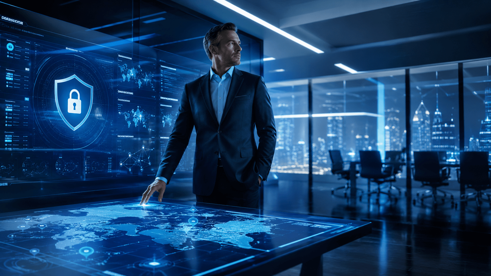 Equipo profesional trabajando en la estrategia y supervisión de la ciberseguridad