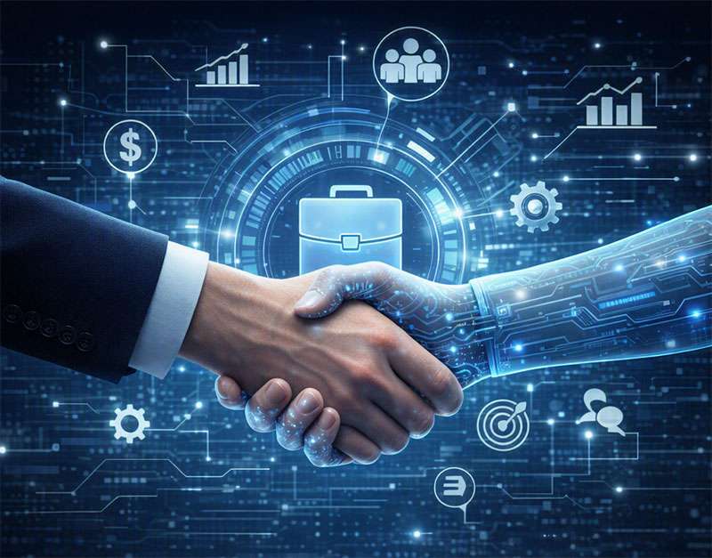 Imagen decorativa: Colaboración entre personas e Inteligencia Artificial en el entorno empresarial